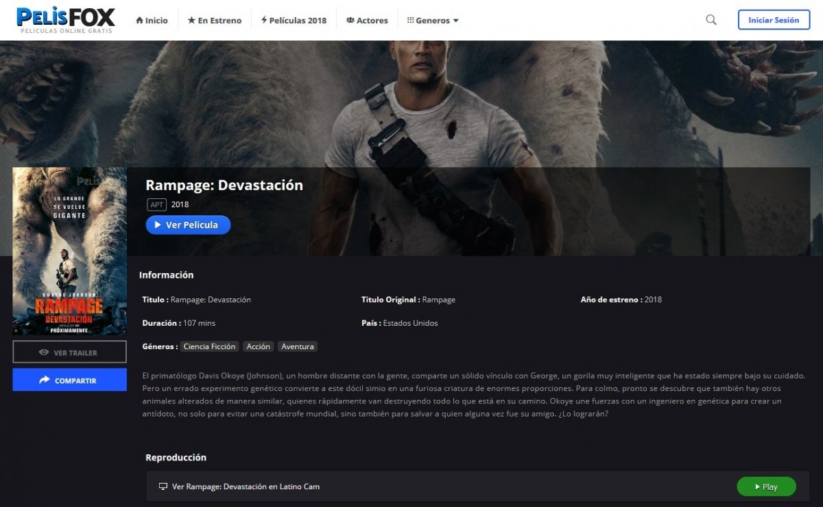 Rampage está disponible para ver en PelisFox