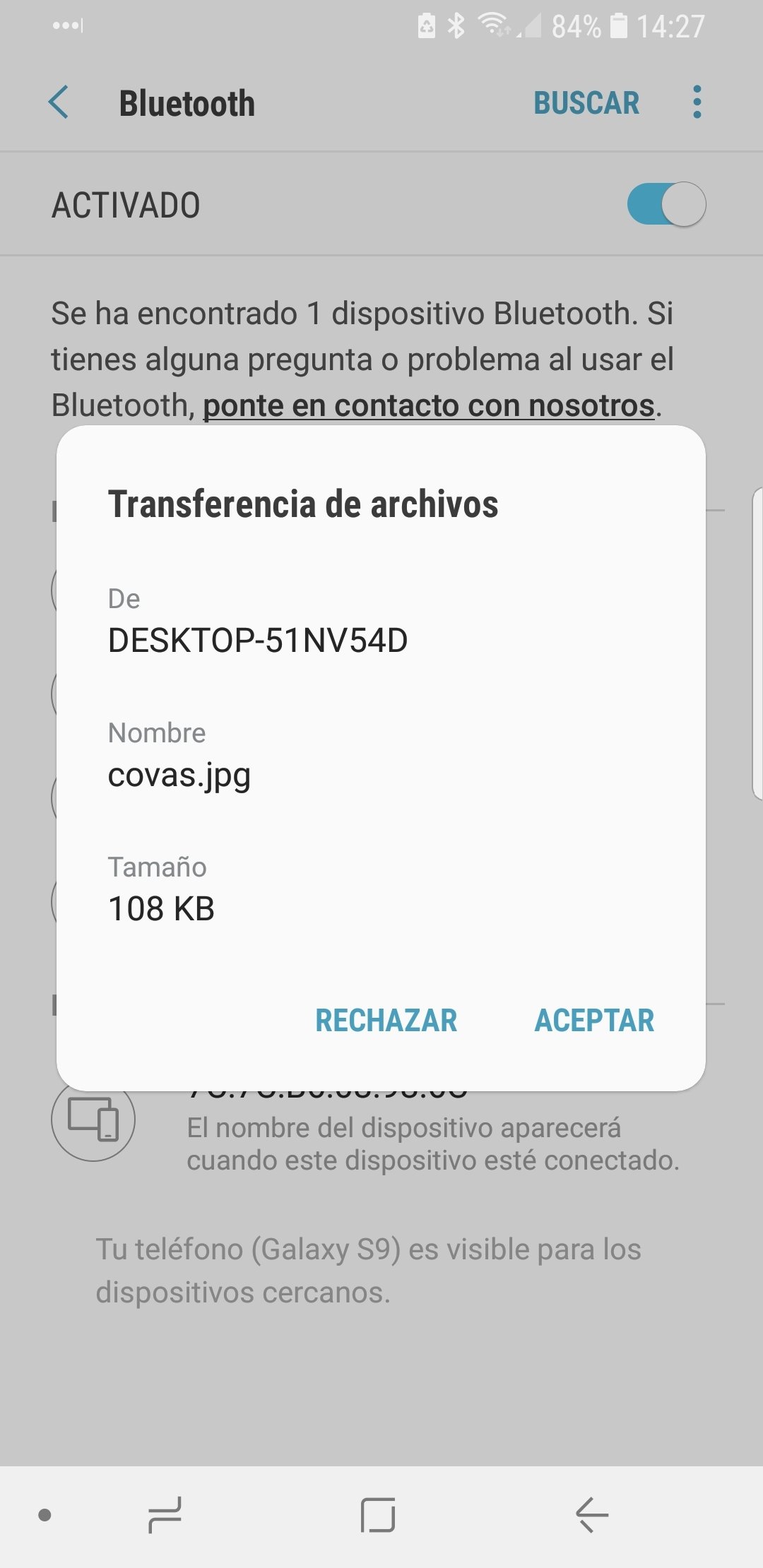 Recepción de un archivo por Bluetooth en Android