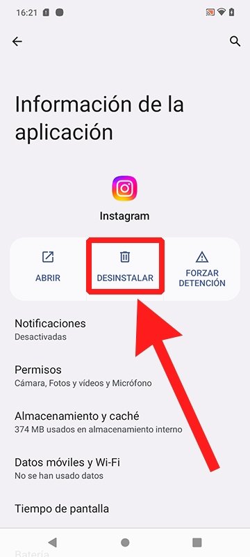 Reinstala la app de Instagram