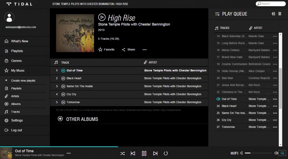 Reproducción de TIDAL con historial