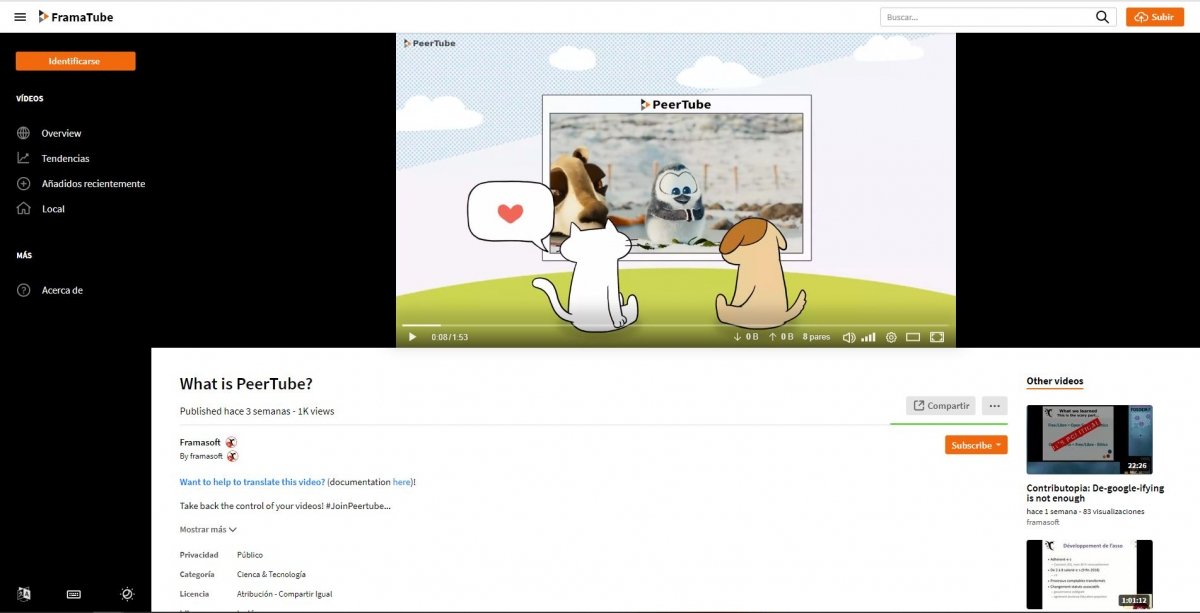 Reproduciendo un vídeo en PeerTube