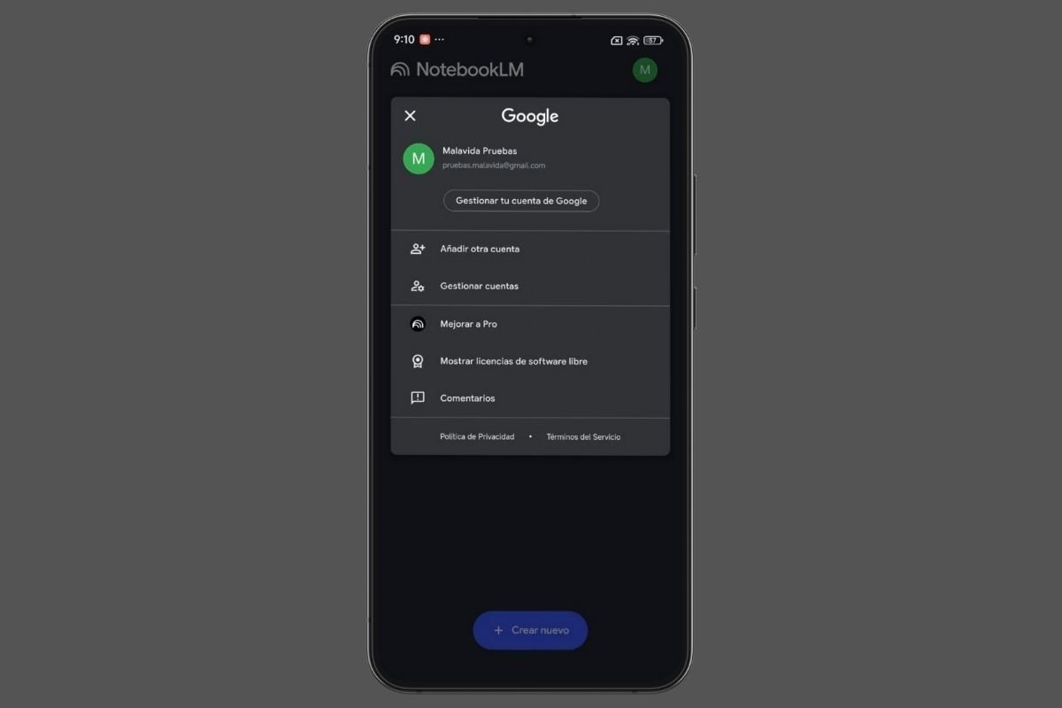 Revisa la cuenta de Google con la que has iniciado sesión para ver tus cuadernos