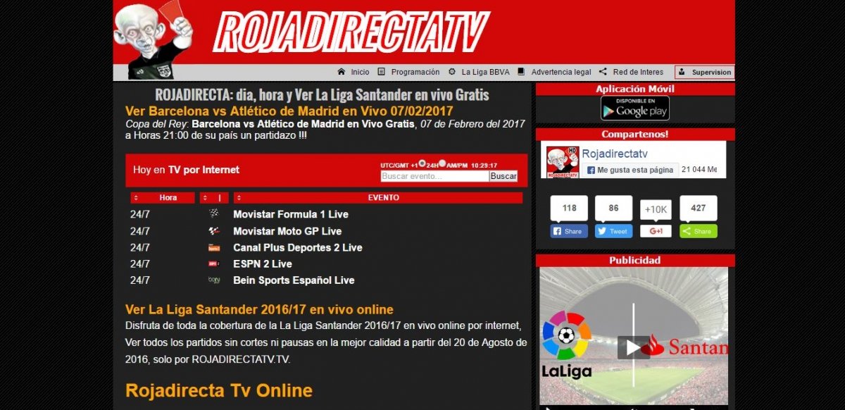 Rojadirecta funcionando sobre el dominio RojadirectaTV.tv