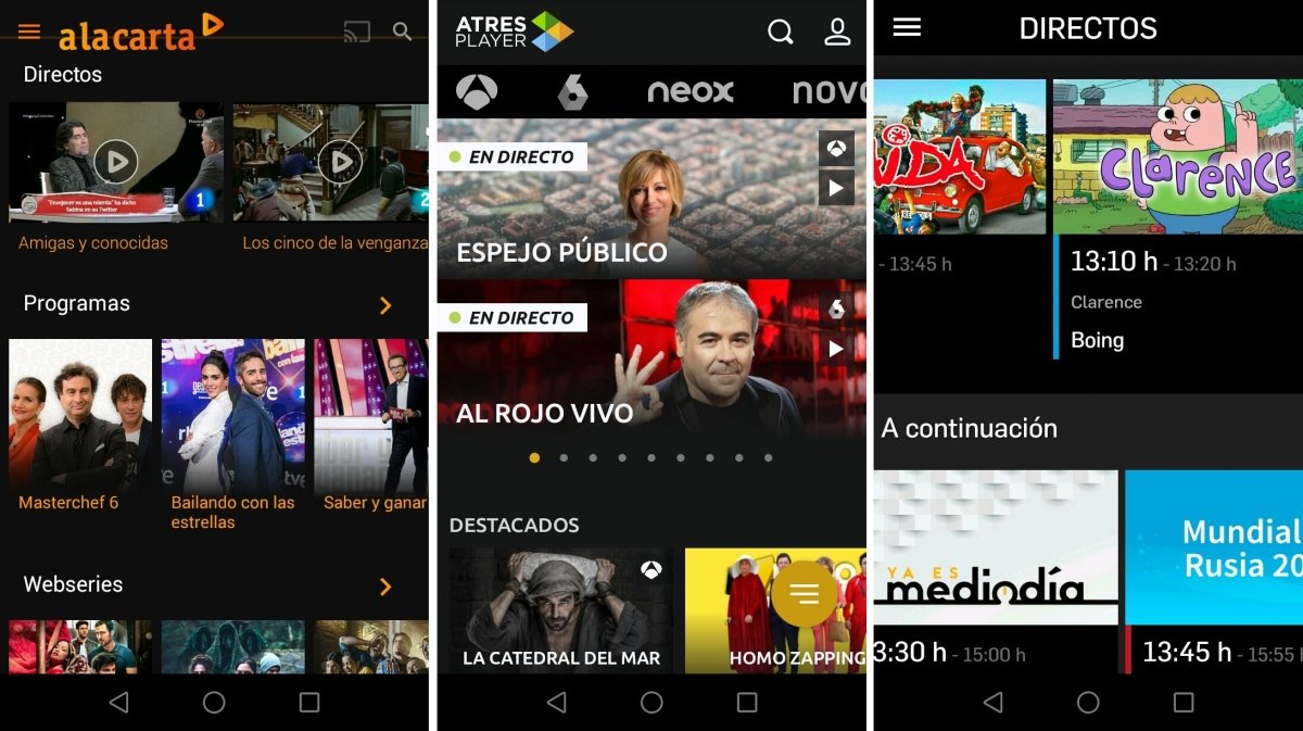 RTVE alacarta, Atresplayer y Mitele