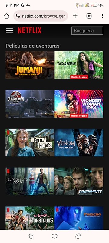 Sección oculta de aventuras de Netflix accesible desde el navegador web