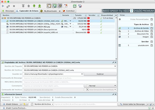 Selección de descarga JDownloader