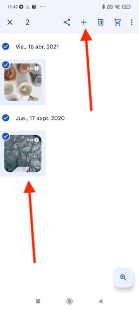 Seleccionar dos vídeos en Google Fotos