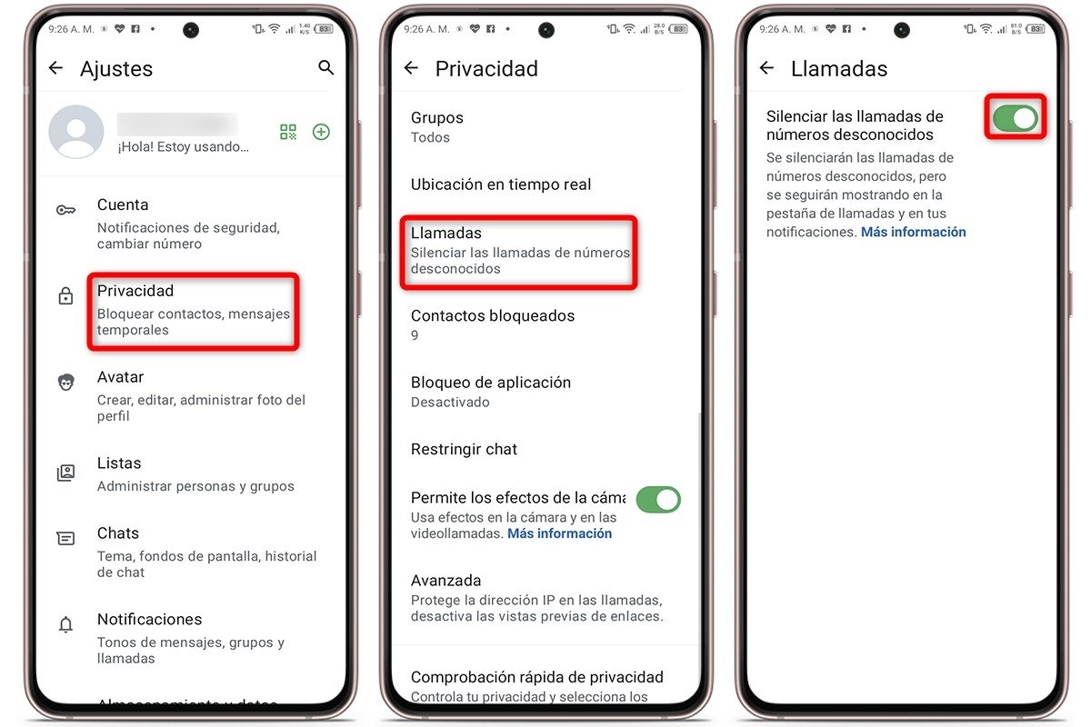 Silencia las llamadas de WhatsApp
