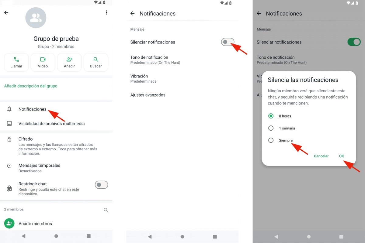 Silenciar las notificaciones del grupo de WhatsApp