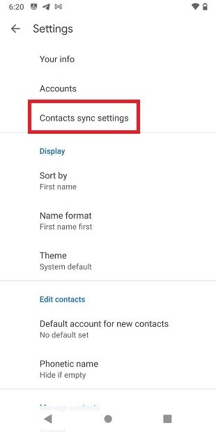 Sincronizar contactos en Google Contacts