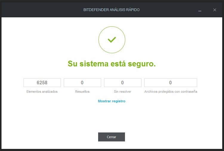 Sistema analizado y asegurado en Bitdefender Internet Security 2016