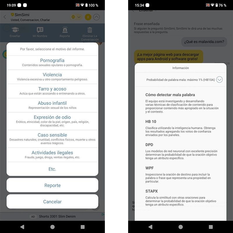Sistema de reporte y reglas de moderación de frases añadidas a SimSimi por los usuarios