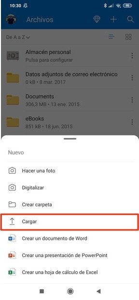 Subida de un archivo a OneDrive