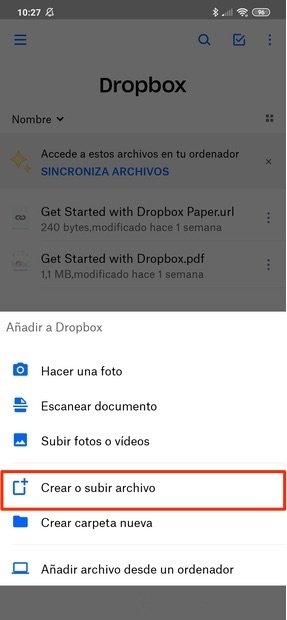 Subir un archivo a Dropbox