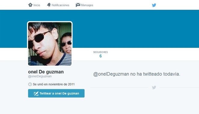 Supuesta cuenta de Twitter de Onel de Guzmán, en la que aparece su foto