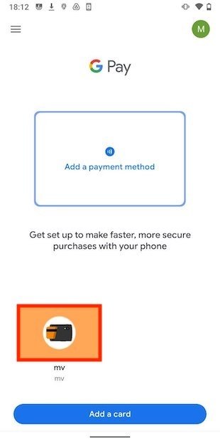 Tarjeta en Google Pay con el certificado