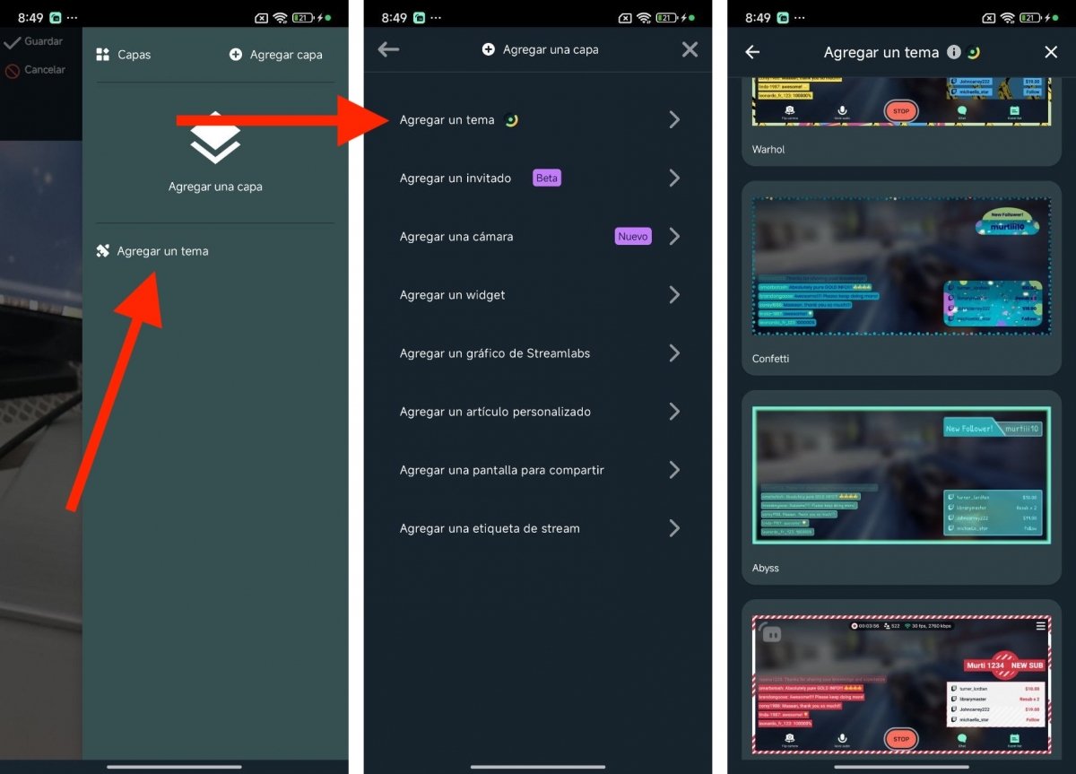 Temas y overlays disponibles en StreamLabs