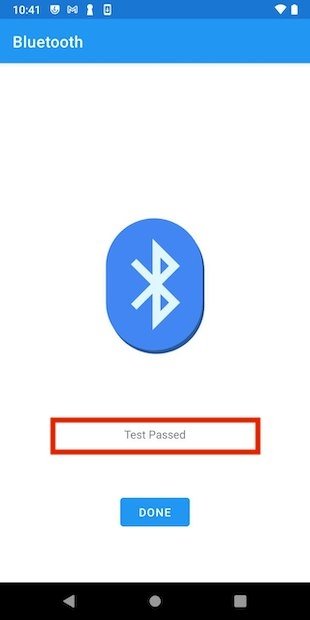 Test del Bluetooth pasado con éxito