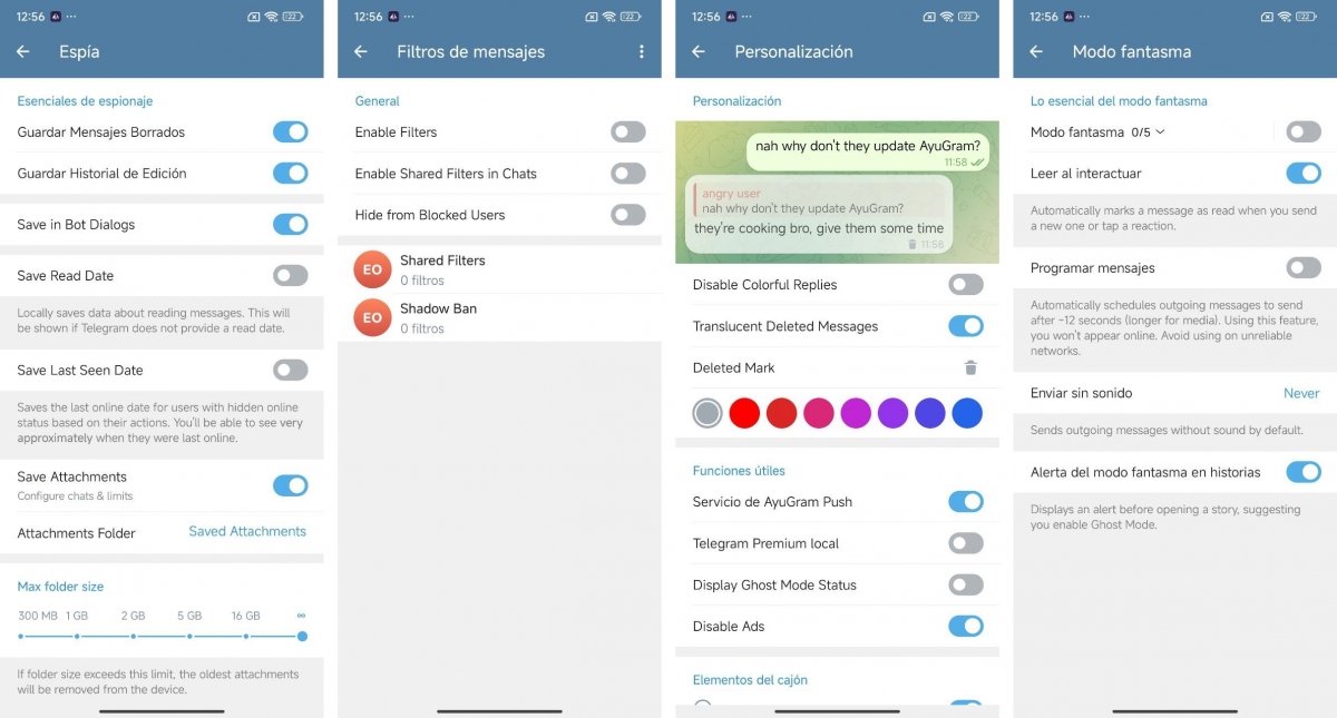 Todos los ajustes propios de AyuGram que no encontrarás ni en Telegram ni en otros MODS