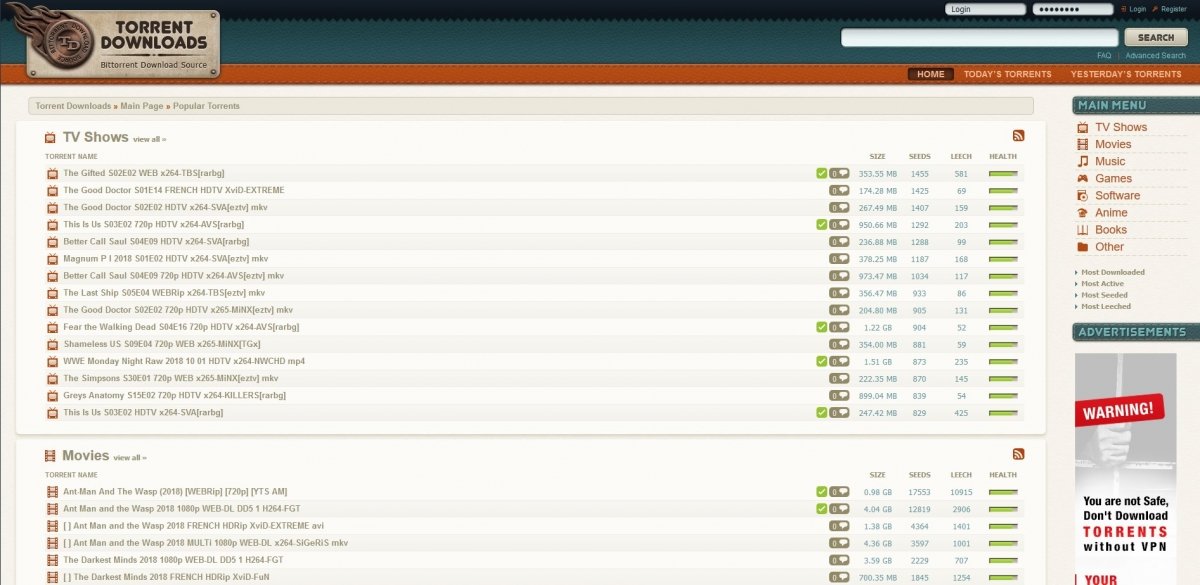 Torrent Downloads contiene pelis, programas y mucho más