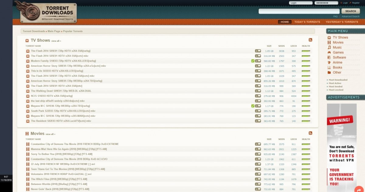 Torrent Downloads contiene torrents a mansalva