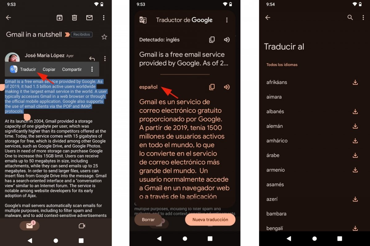 Traducir correos de Gmail usando Google Translate