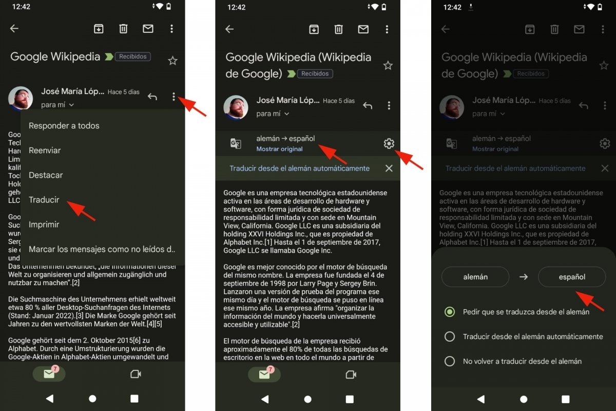 Traducir mensajes de Gmail nativamente en Android