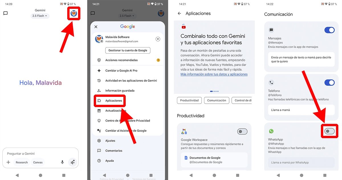 Truco para quitar el acceso de Gemini a WhatsApp de manera manual a través del asistente