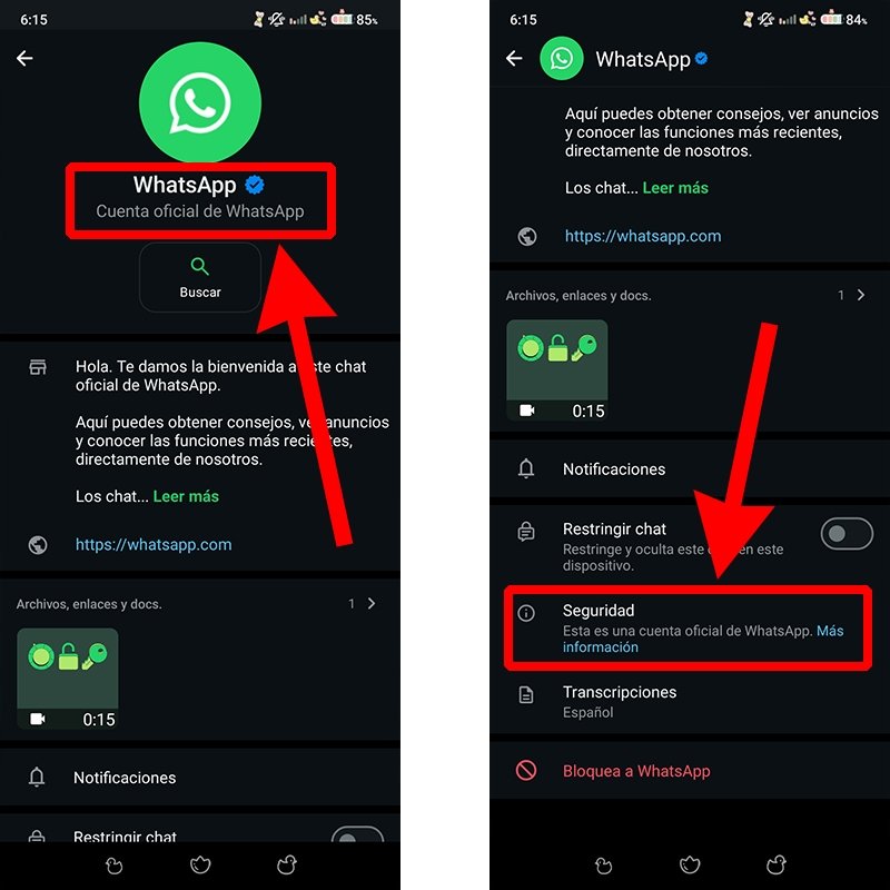 Trucos para comprobar que el chat de WhatsApp es el oficial