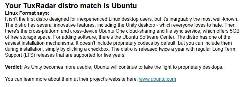 Ubuntu como resultado en Linux Distro Picker