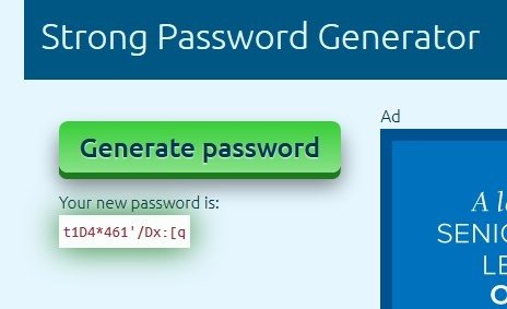 Un ejemplo de contraseña generada automáticamente