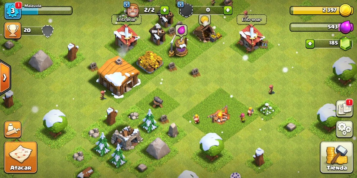 Una aldea de nivel 2 en Clash of Clans