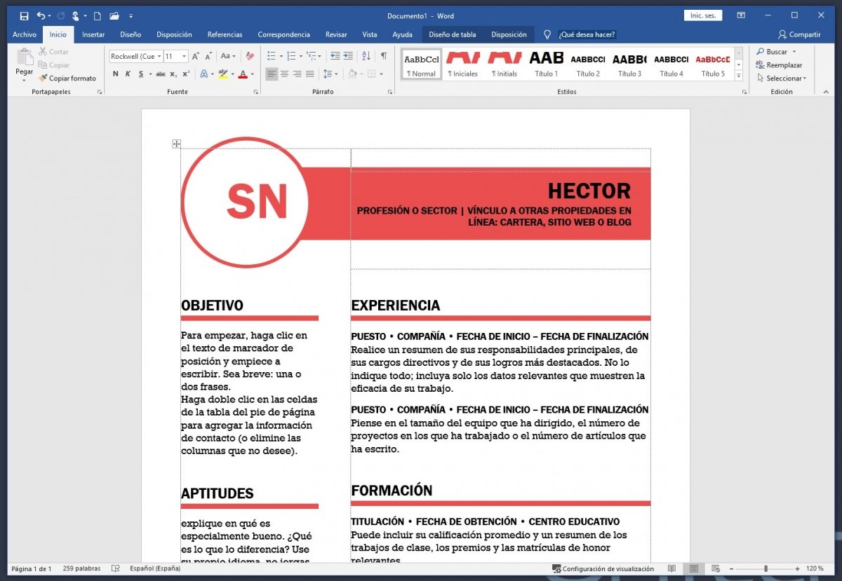 Una imagen de Microsoft Word