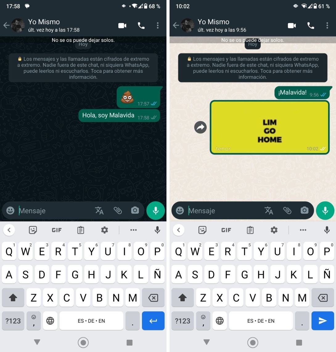 Una ventana de chat en YOWhatsApp y en WhatsApp Plus