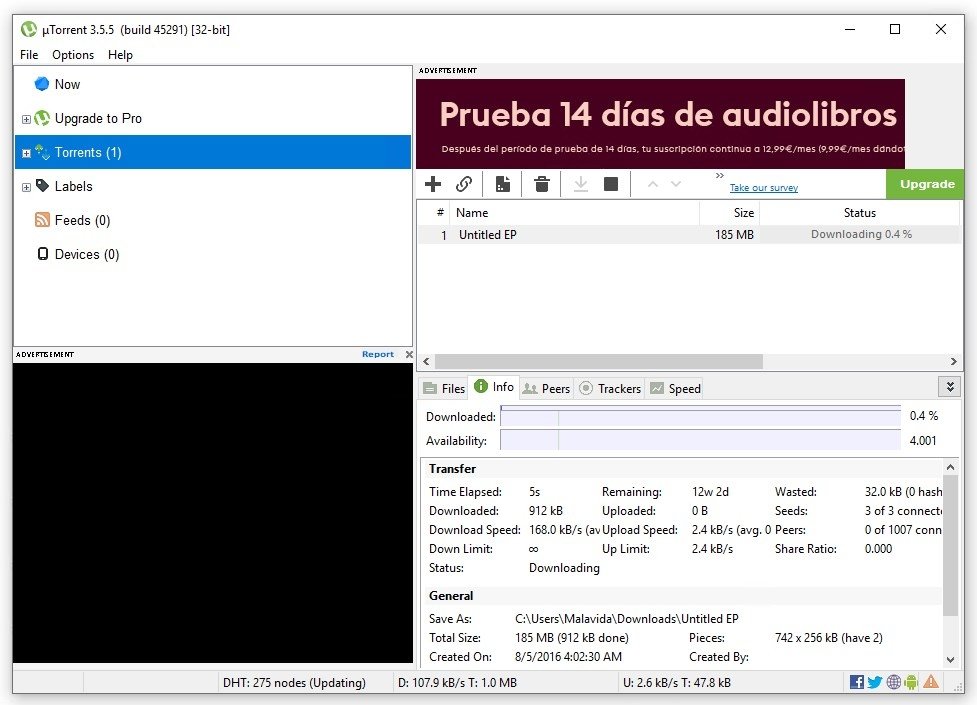 uTorrent mientras descarga un archivo