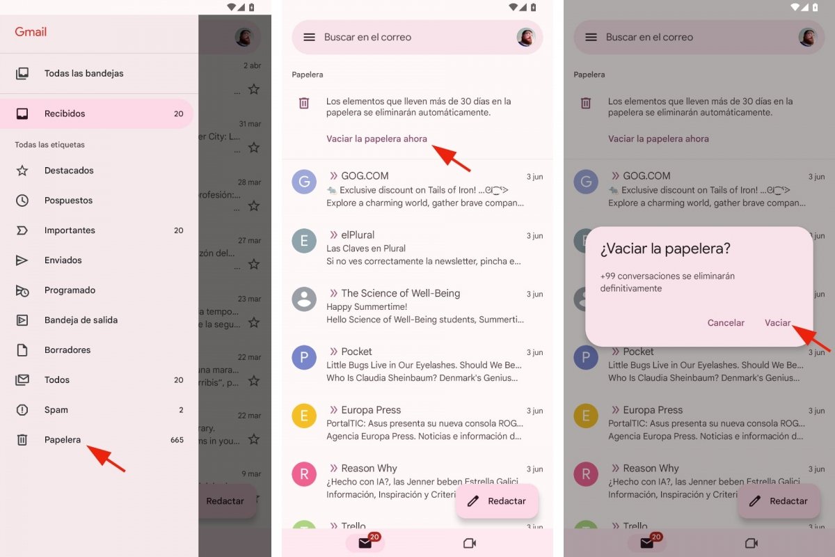 Vaciar la Papelera de Gmail