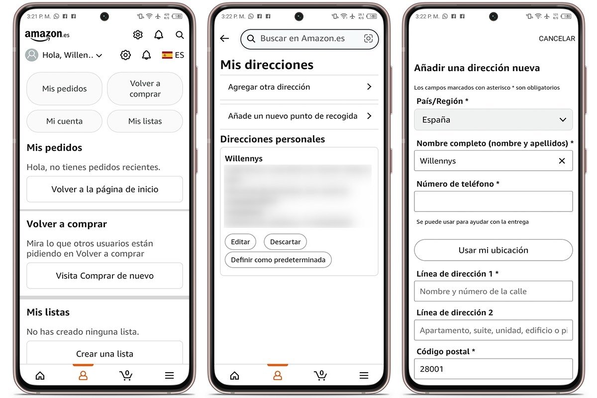 Varias direcciones de envío diferentes