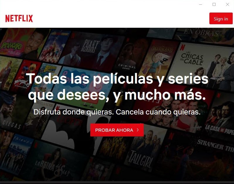 Ventana de bienvenida de Netflix para Windows