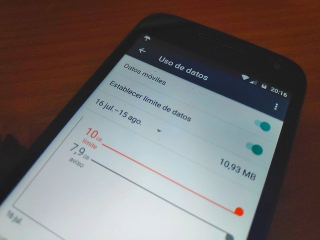 Ventana de límite de datos en Android