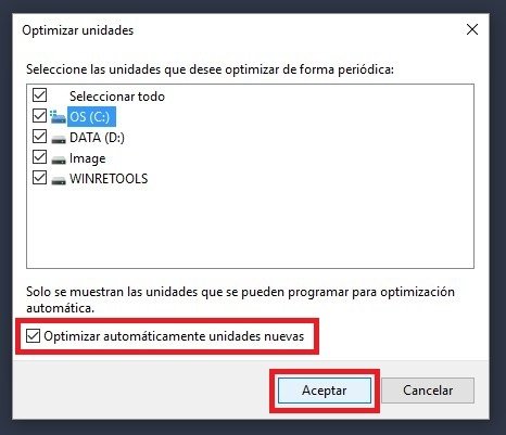 Ventana de selección de unidades
