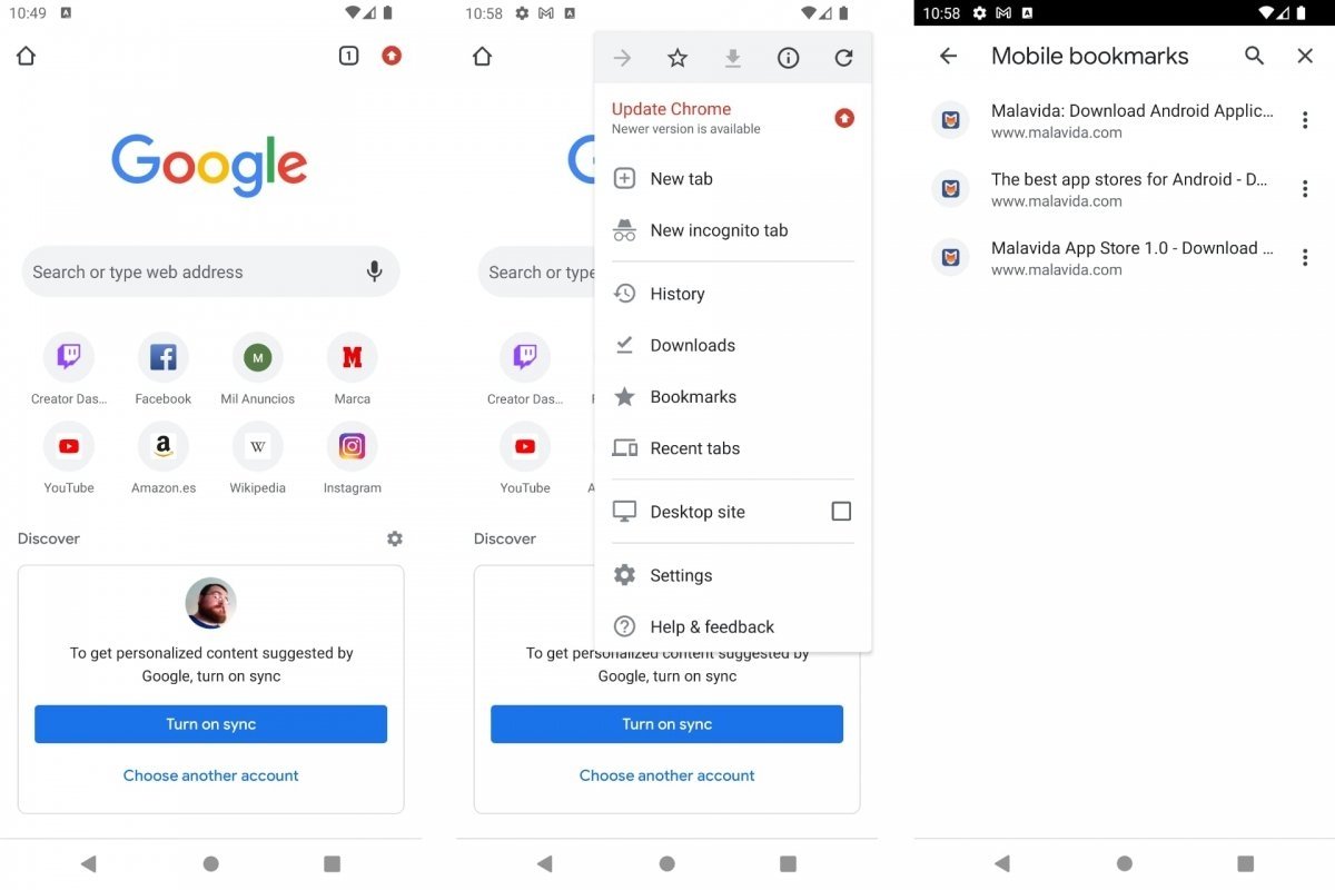 Ver marcadores de Chrome en Android