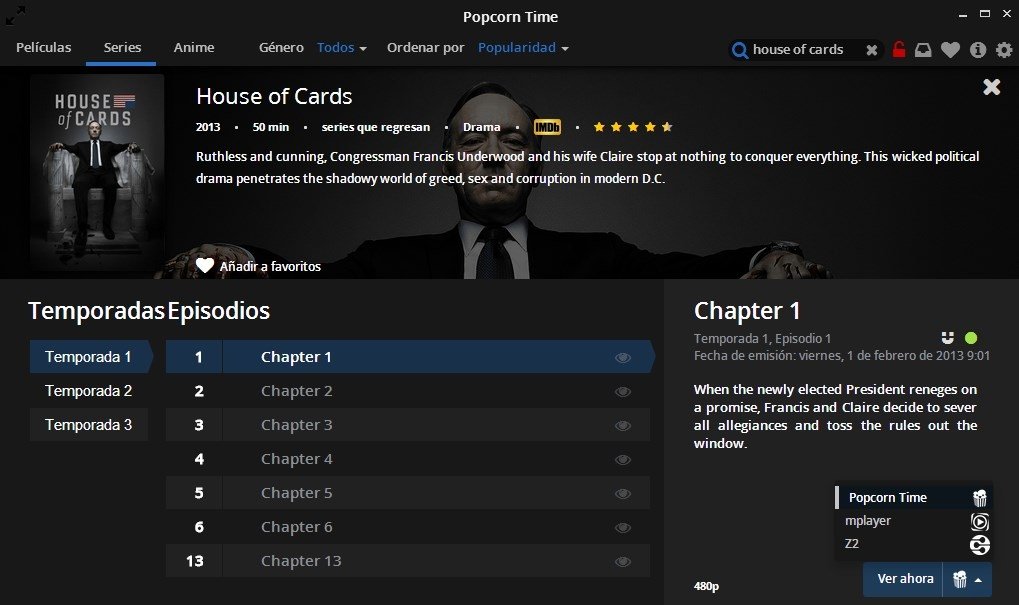 Ver películas y series en otros reproductores en Popcorn Time