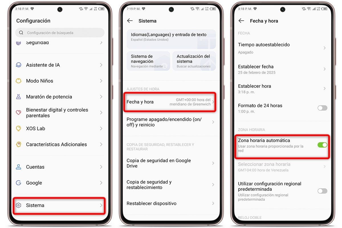 Verifica la configuración de la fecha y hora