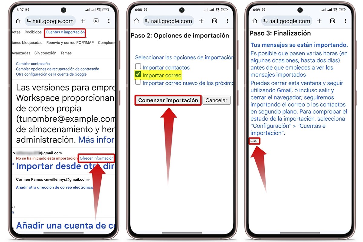 Verifica que todos los correos se hayan transferido sin problemas