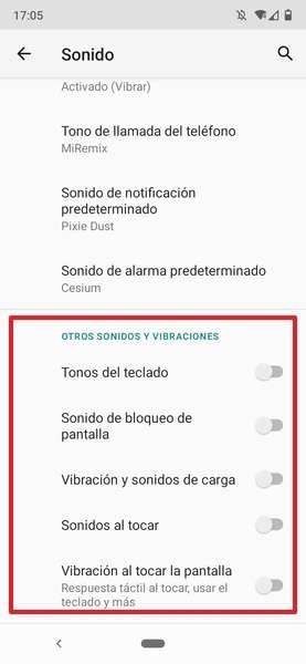 Vibración de Android desactivada