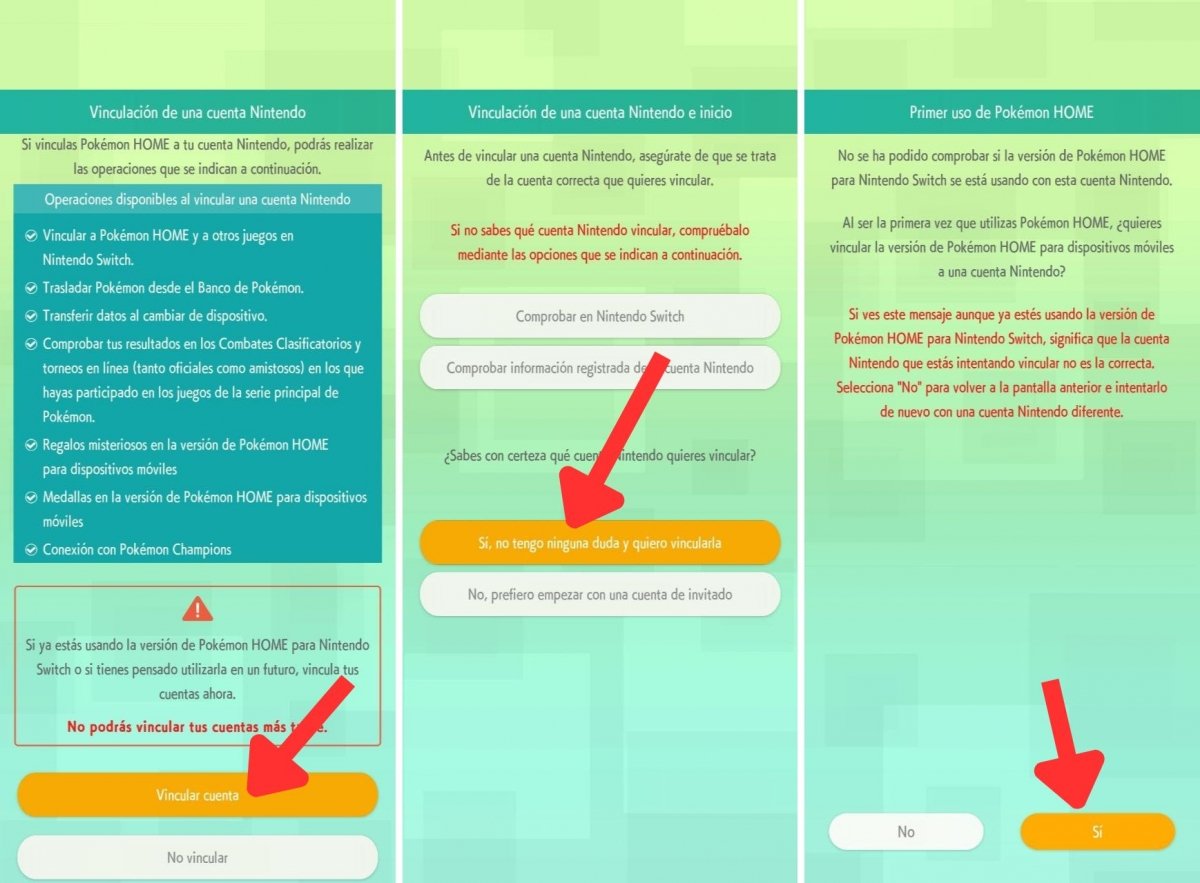 Vinculación inicial de la app HOME con la cuenta de Nintendo