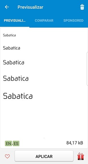 Vista de aplicación de un tipo de letra