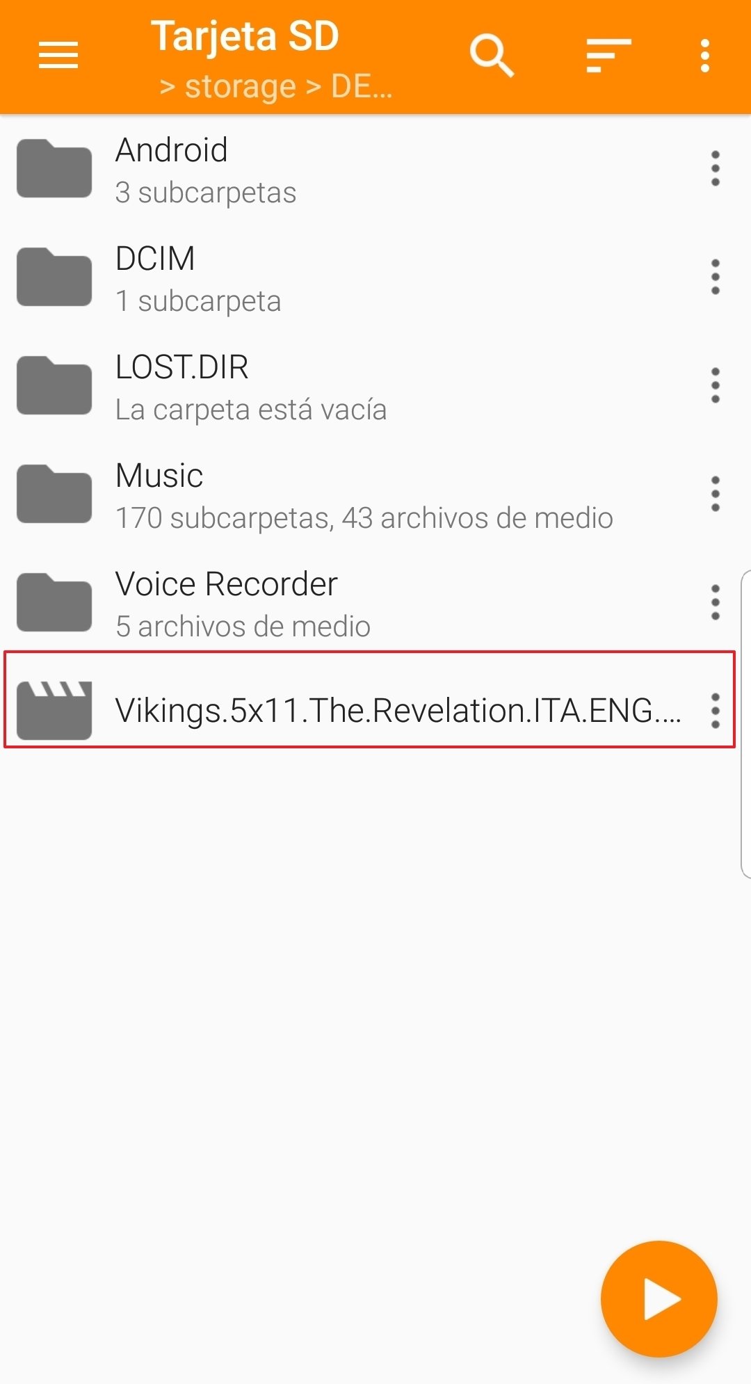 Vista de carpetas de VLC con el archivo MKV resaltado