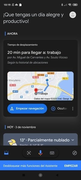 Vista del día ofrecida por el Asistente de Google