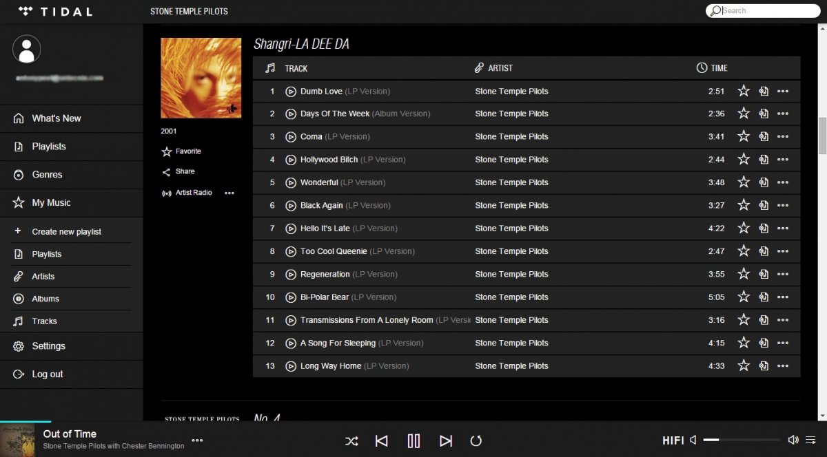 Vista detallada de discografía en TIDAL